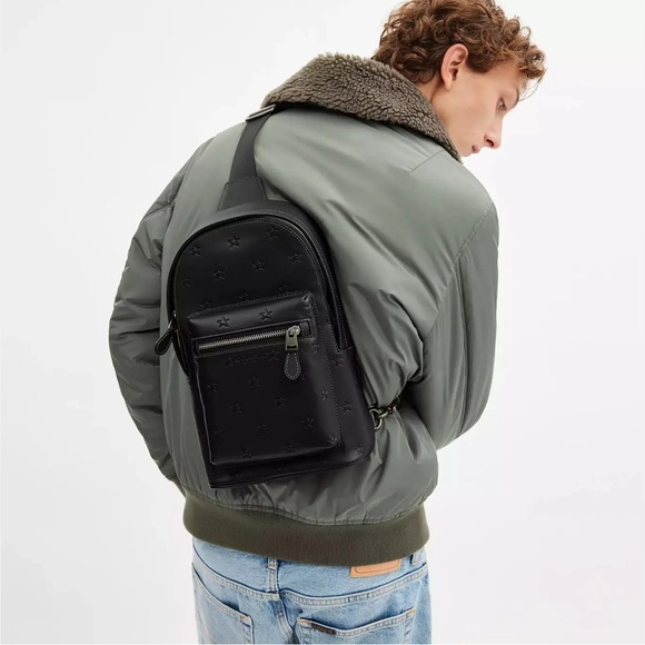 Coach West Pack Bag with Star Print Smooth Calf Leather in Gunmetal/Black NWT - Picture 13 of 16